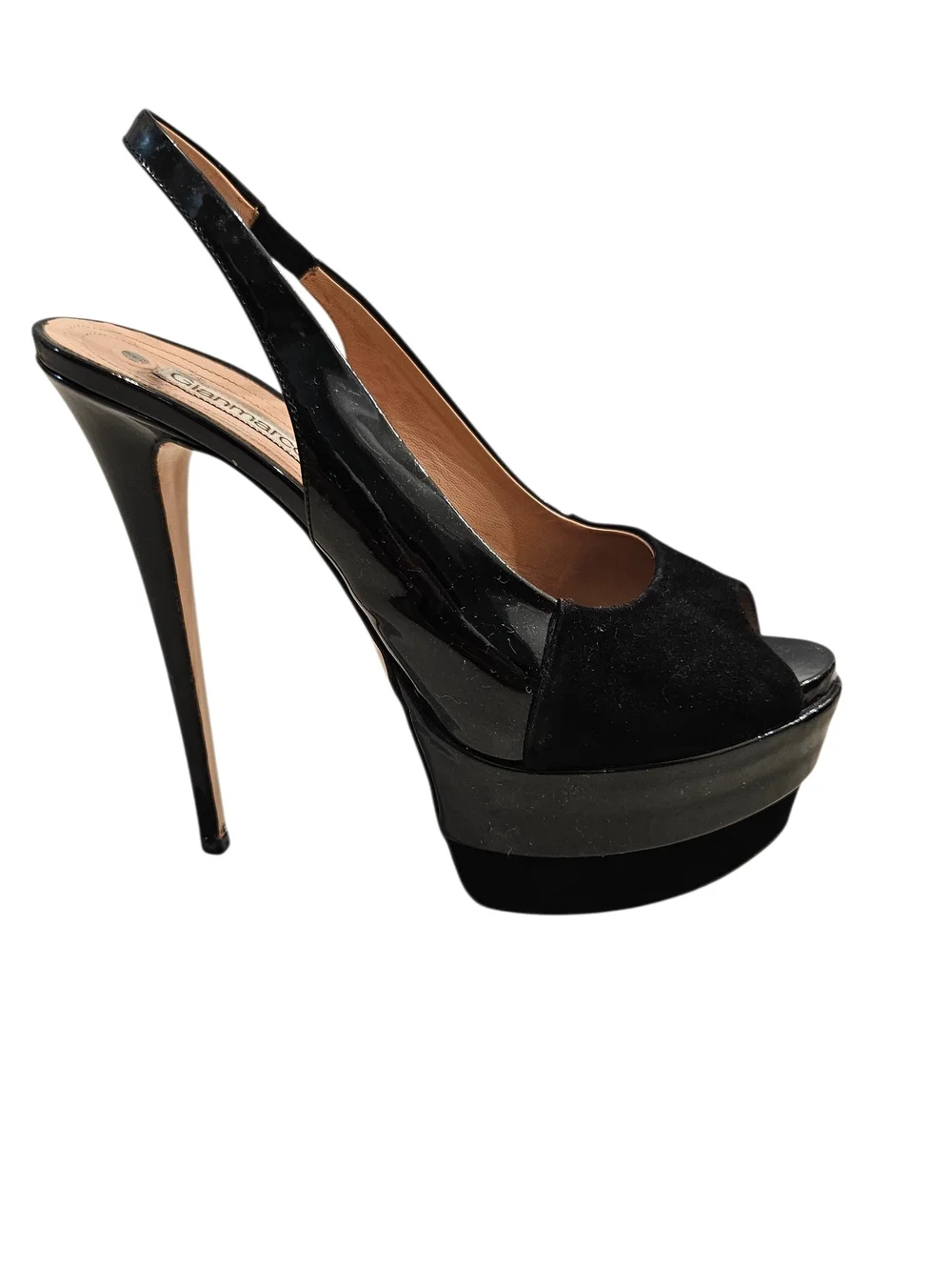 Gianmarco Lorenzi Black Ultra high platform Y2K Slingback Stillettos Size 39